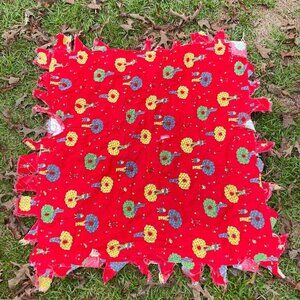 Vintage 70's Corduroy Fabric Blanket Double Sided Red Trees 42x41 Novelty‎